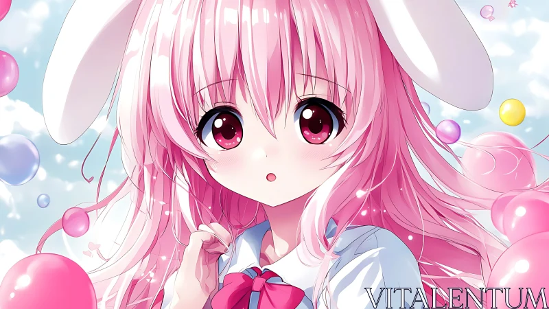 Pink-haired anime bunny girl rendered in high-gloss detail