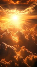 Sunrise glow spilling through a golden sea of clouds.