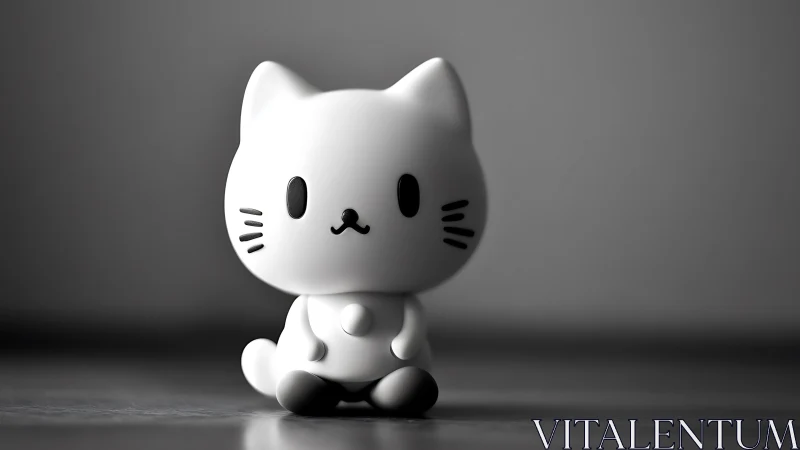 Minimalist Cat Character: White 3D Rendered Stylized Feline Figurine.