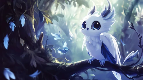 Adorable Fantasy Owl Creature in Enchanted Forest, Digital Art.