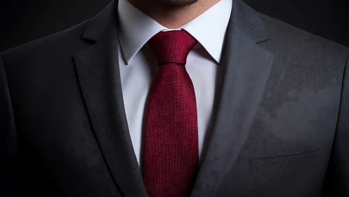 Professional businessman in charcoal suit and burgundy tie composition.