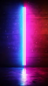 Bipolar neon light columns splitting chromatic space field.