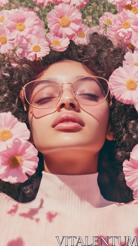 Photorealistic floral portrait with pastel chromatic styling.