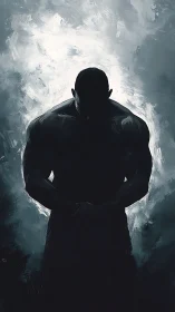 Shadowed muscular silhouette in stark monochrome backlight.