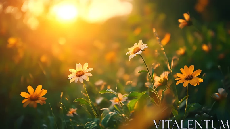 Daisies in Golden Hour Light with Soft Focus Background