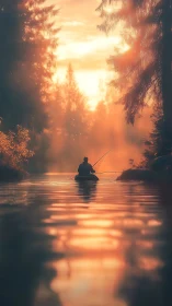 Solitary angler drifting through a river of molten dawn light.