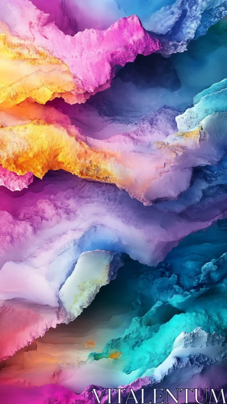 Dreamy rainbow cliffs swirling through a soft, painted sky.