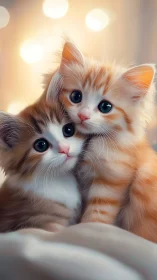 Two Kittens With Luminous Eyes Against Warm Bokeh Background