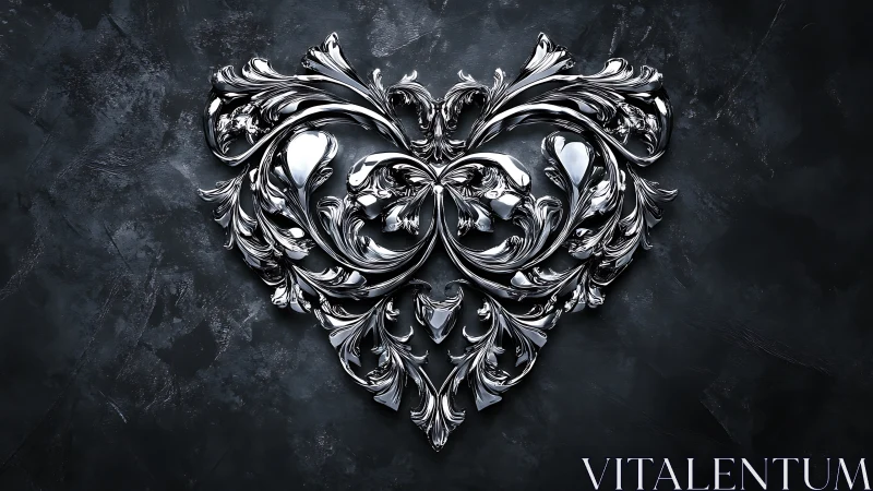 Ornamental Heart-Form Baroque Sculptural Element Against Weathered Surface.