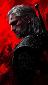 Side-lit silver-haired warrior rendered in high-contrast digital painting