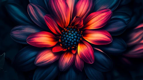 Luminous Dahlia: Deep Red Petals Against Dark Teal.