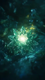 Radiant green crystal flower with luminous core glow.