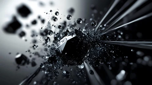 Shattered Black Diamond Explosion in Futuristic Abstract Style.