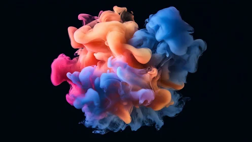 Colorful abstract ink clouds blending on black background.