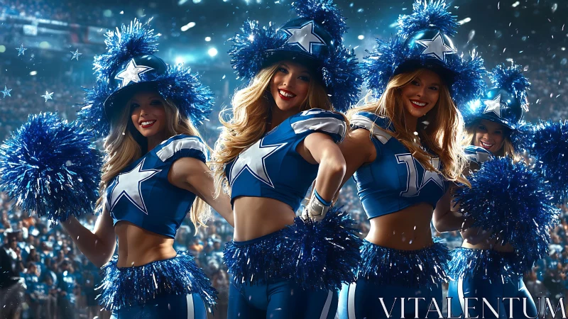 Stadium stars whirl in electric blue, igniting roaring stands