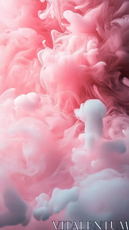 Soft pink ink clouds swirl in luminous abstract haze