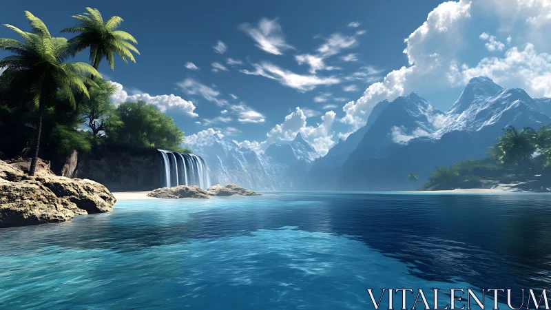 Tropical Paradise Landscape with Waterfall