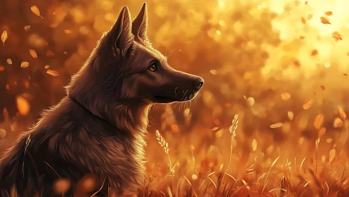 Canine profile in volumetric golden-hour foliage field study.