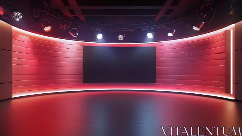 Modern curved studio stage with red lighting design.
