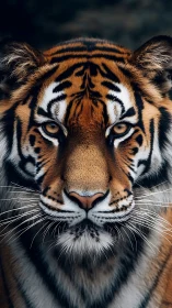 Symmetrical close-up portrait captures a tiger with hyperreal detail