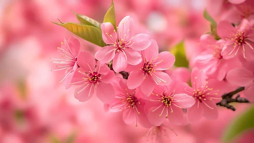 Pink Cherry Blossoms Dancing in Spring Light.