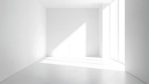 Empty white interior room shows strong diagonal window light