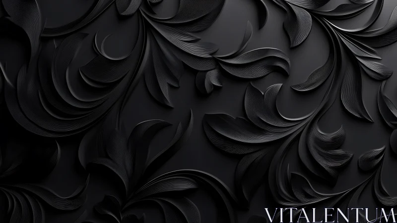 Black floral relief pattern forms sculpted abstract surface