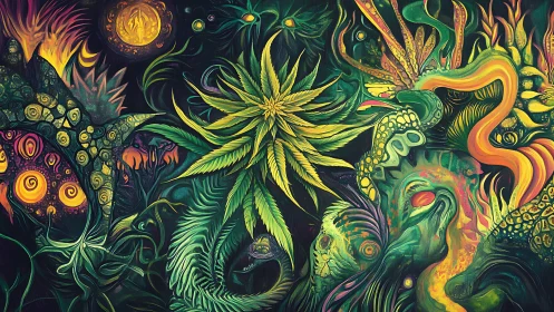 Luminous Jungle Dreams swirling in neon plant spirits.