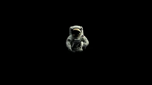 Minimalist photoreal astronaut on deep black negative space.