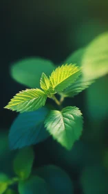 Sunlit spring leaf unfurls quietly in a dreamlike blur.