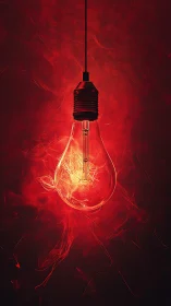 Incandescent filament bulb with red luminous aura.
