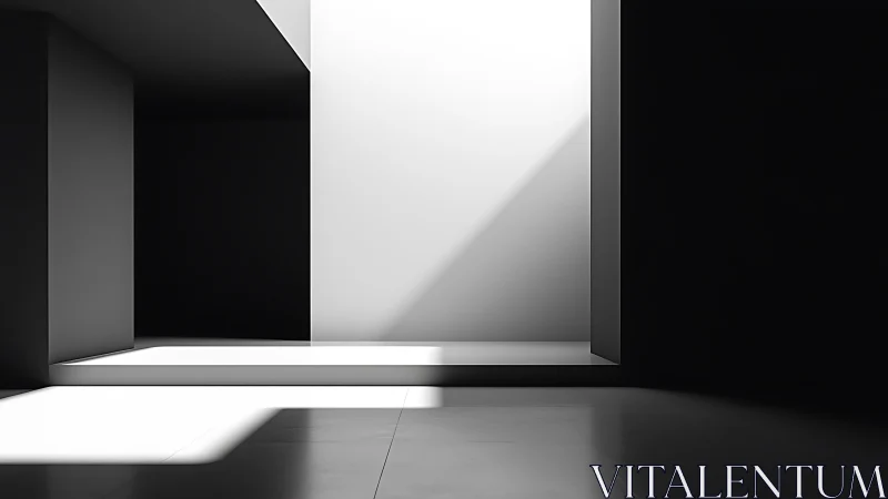 Minimalist architectural interior with geometric light and shadow play
