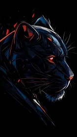 Stylized panther profile with neon red and blue highlights.