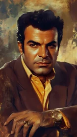 Charismatic man in warm-toned suit rendered as digital portrait