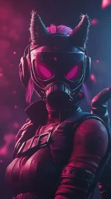 Shadowed hooded wanderer glowing with bold red light.