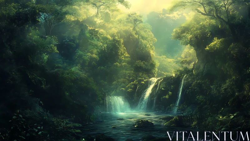 Emerald Cathedral Where Golden Sunlight Discovers Waterfalls