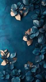 Metallic Foliage on Deep Teal Textured Background