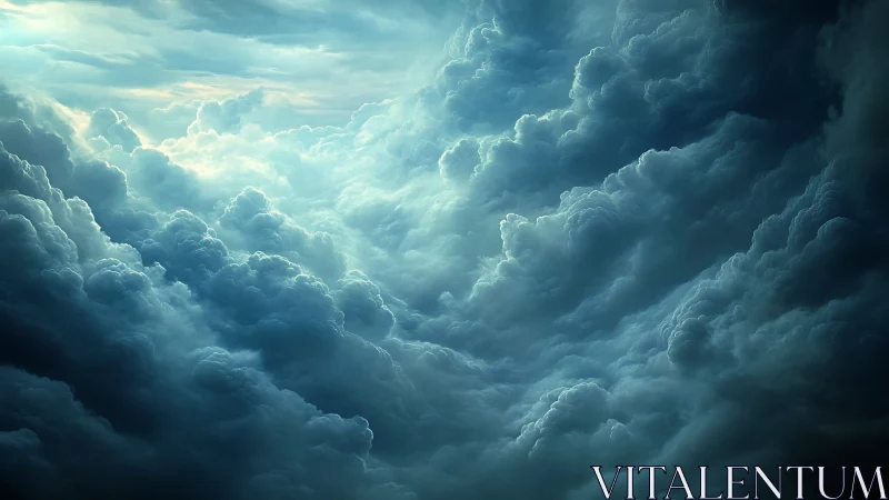 Celestial storm clouds swirl toward a hidden light source.