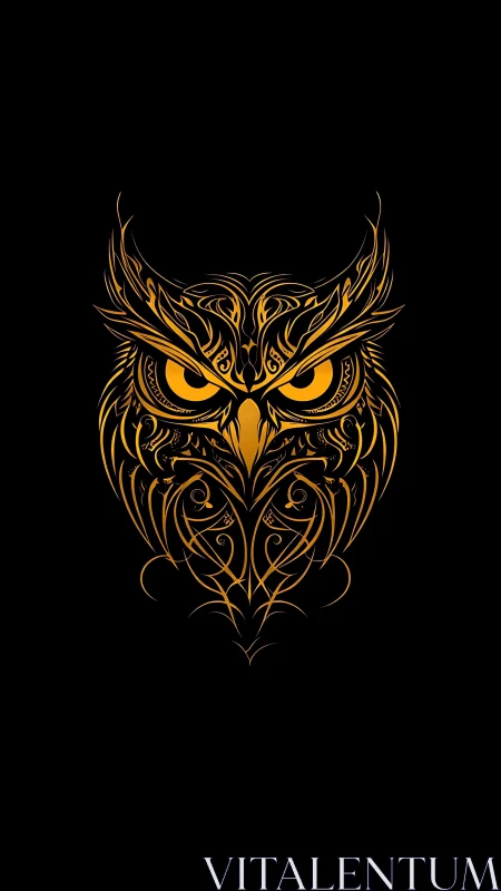 Glyph-born owl blazes from darkness in molten gold lines