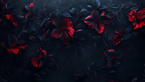 Red Blooms in Darkness: A Moody Floral Dance.