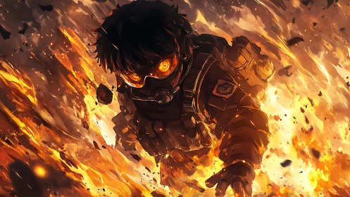 Inferno Rising: Armor Ablaze in Golden Flames.
