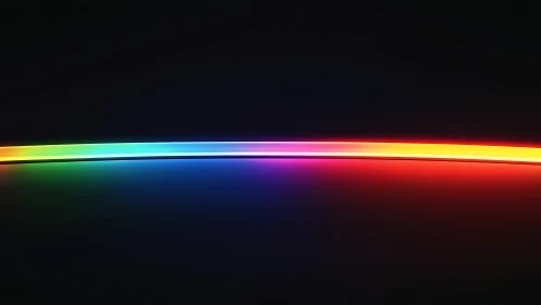 Vibrant rainbow light trail glows across a deep black void
