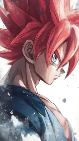 Anime warrior portrait with spiked red hair and focus.