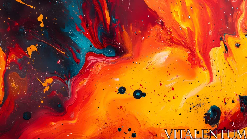 Vivid Abstract Fluid Art With Fiery Orange and Deep Blue Accents.