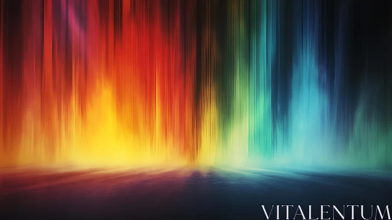 Vivid Abstract Light Beams in Rainbow Colors Over Reflective Surface.