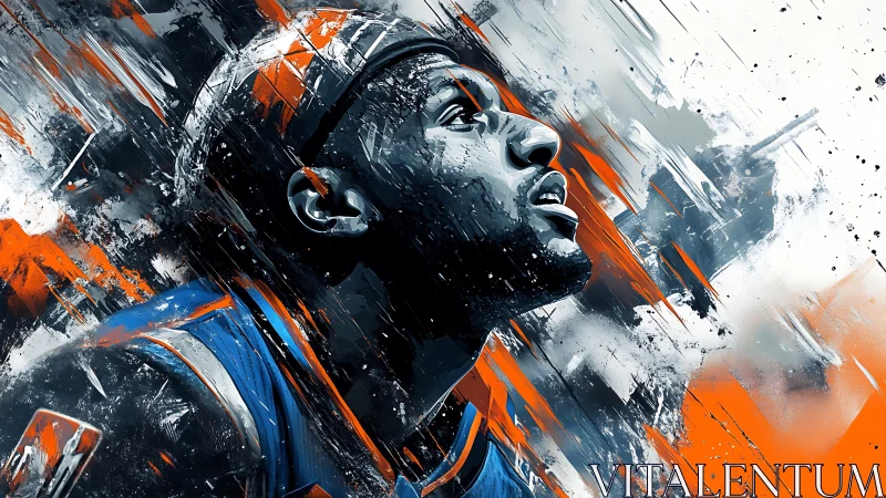 Basketball player portrait rendered in dynamic digital strokes