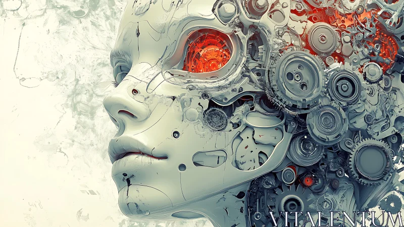 Clockwork dreams ignite behind the porcelain android gaze