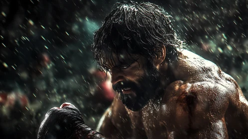 Grit-soaked boxer snarls through rain and stadium fury.