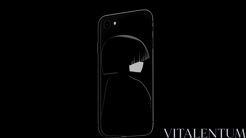 Black smartphone shows stylized silhouette portrait in profile