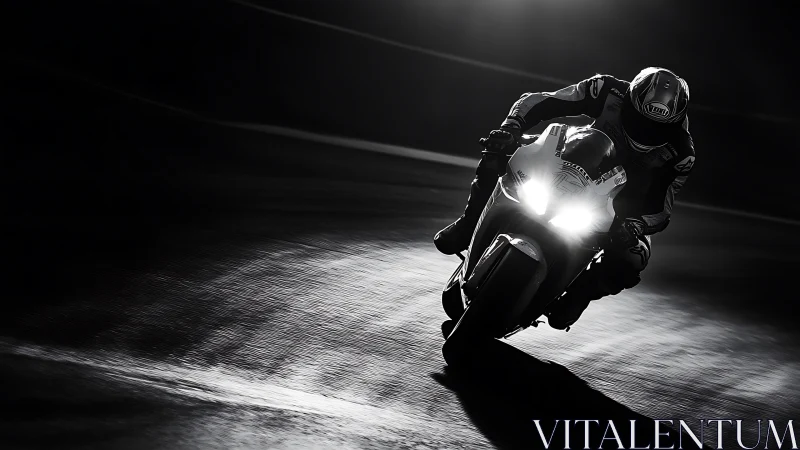 Headlights carve silver speed trails through the midnight track